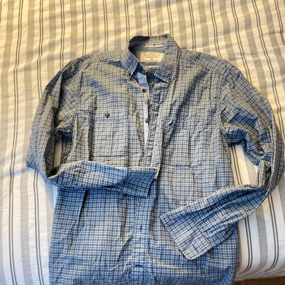 Nautica Men's Blue Plaid Button Down Shirt